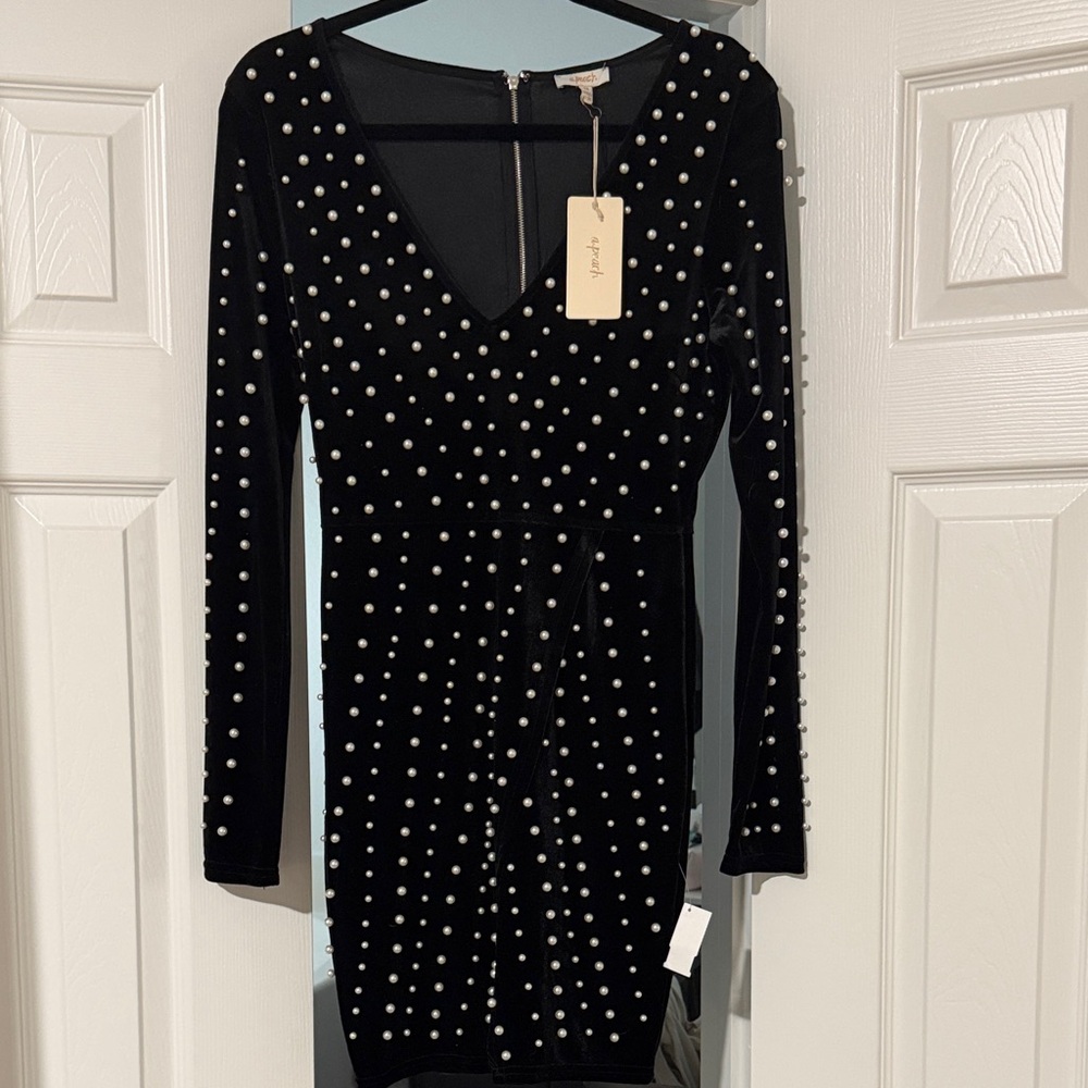 Elegant Black Pearl-Studded Dress